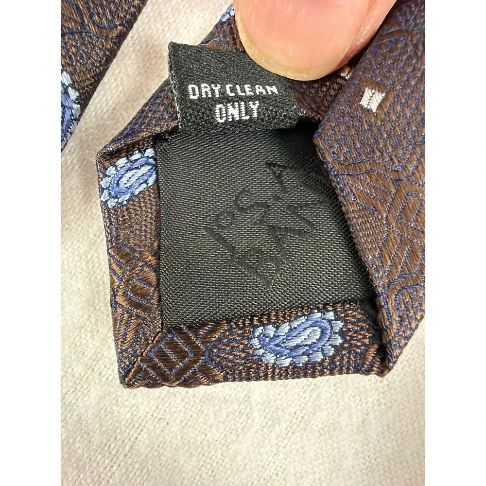 Jos A Bank Traveler Mens Silk Tie Brown Blue Paisley Geometric Stain Resistant